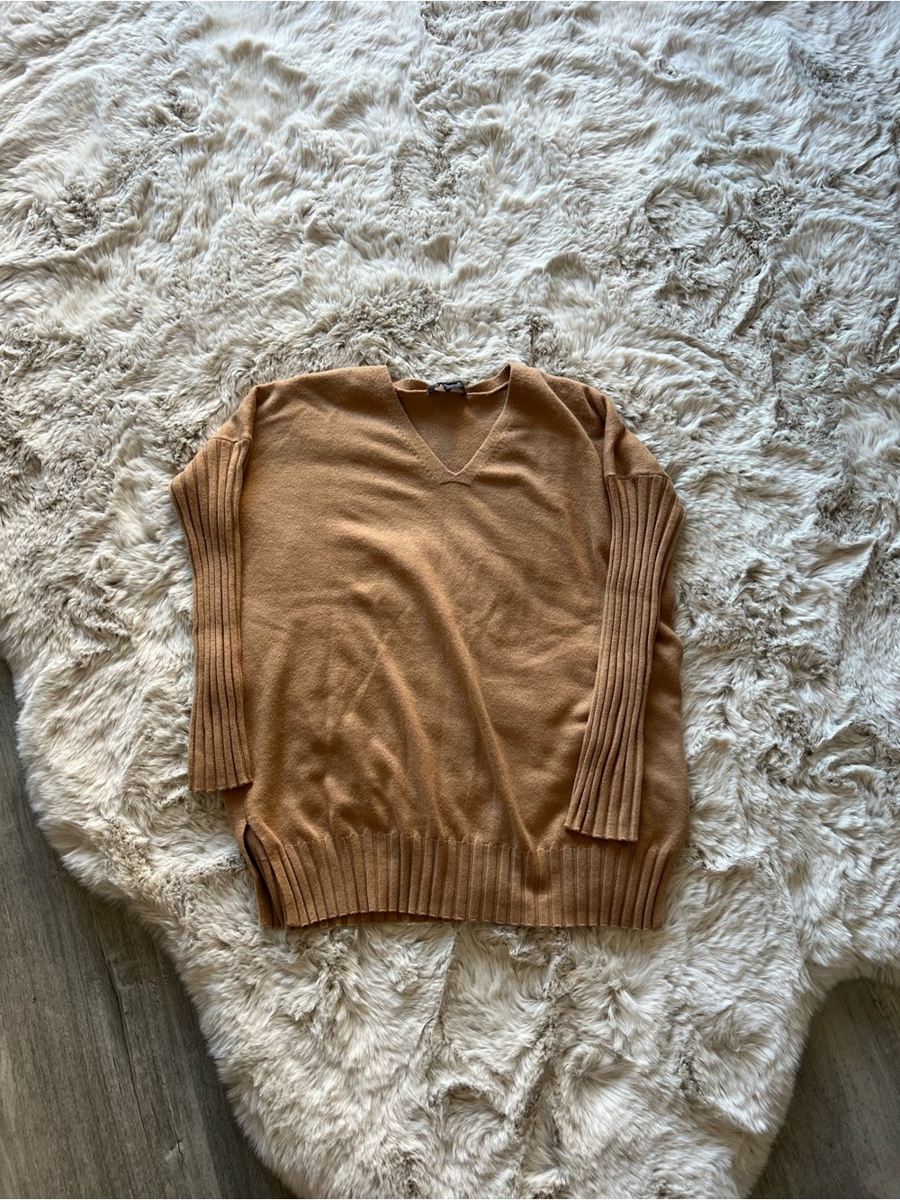 French Connection Women's V-Neck Sweater — Camel Brown